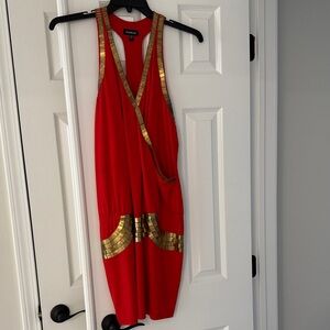 Bebe Red Dress with Gold Detailing